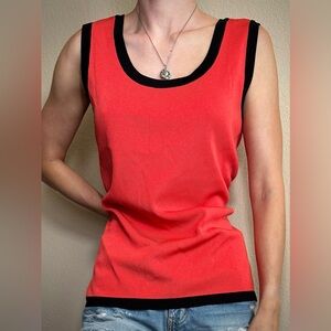 Misook Scarlett Orange Red Black Trim Knit Tank Top Blouse M